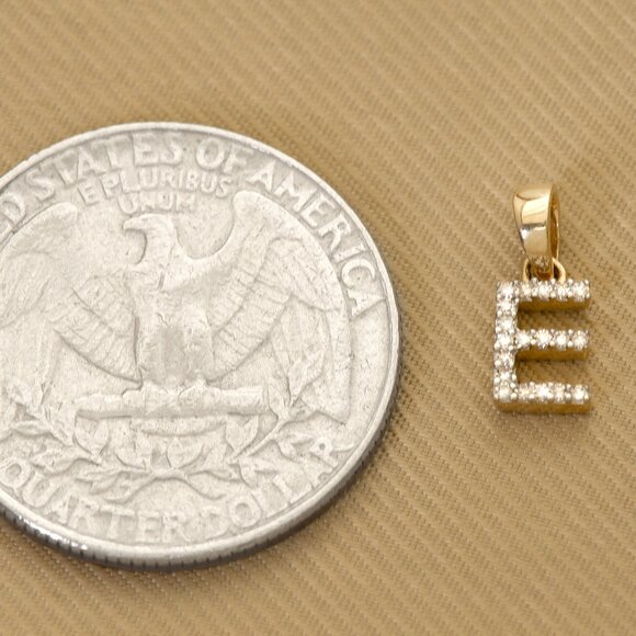Real Natural Ethically Sourced Earth Diamond Gold Initial E Pendant Stamped 10K - Picture 3 of 4